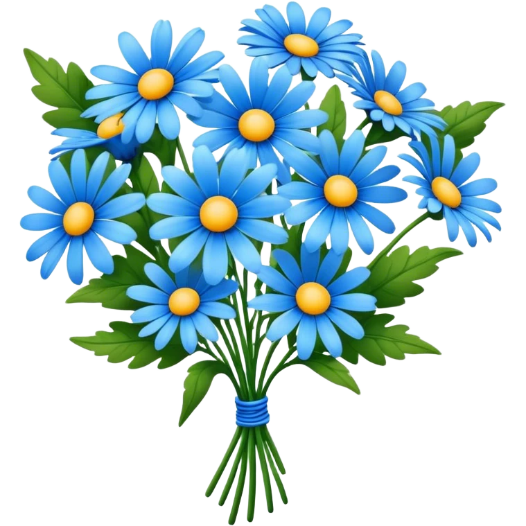 luxuriant, big bouquet Blue Daisy, stem, leaf emoji