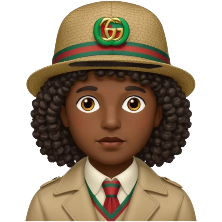 Menino Moreno com cabelo cacheado de boné da gucci  emoji