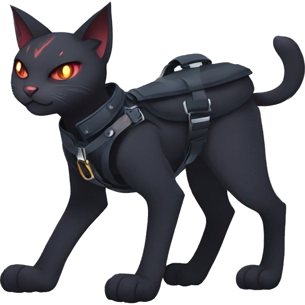 cool edgy fantasy dark-shadow-themed animal vampiric cat hybrid Fakemon  with a harness and collar full body emoji