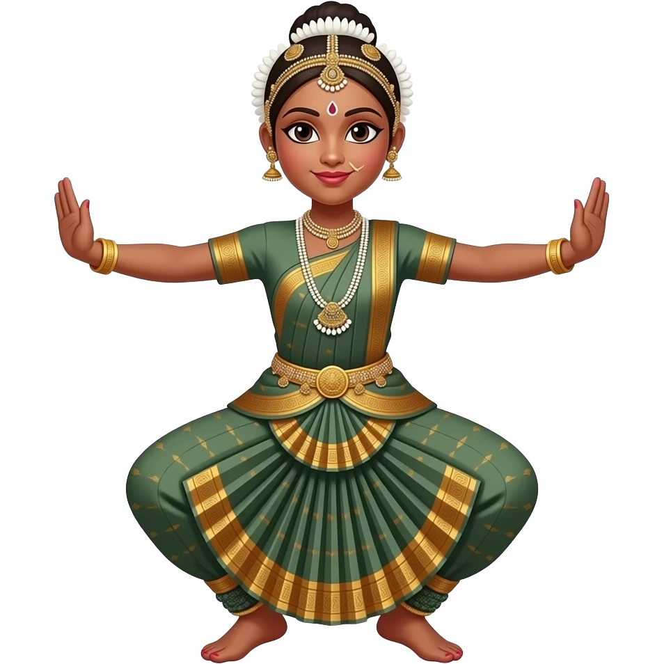 Light brown skin girl in a bharatnataym dress doing some type of advanced pose emoji