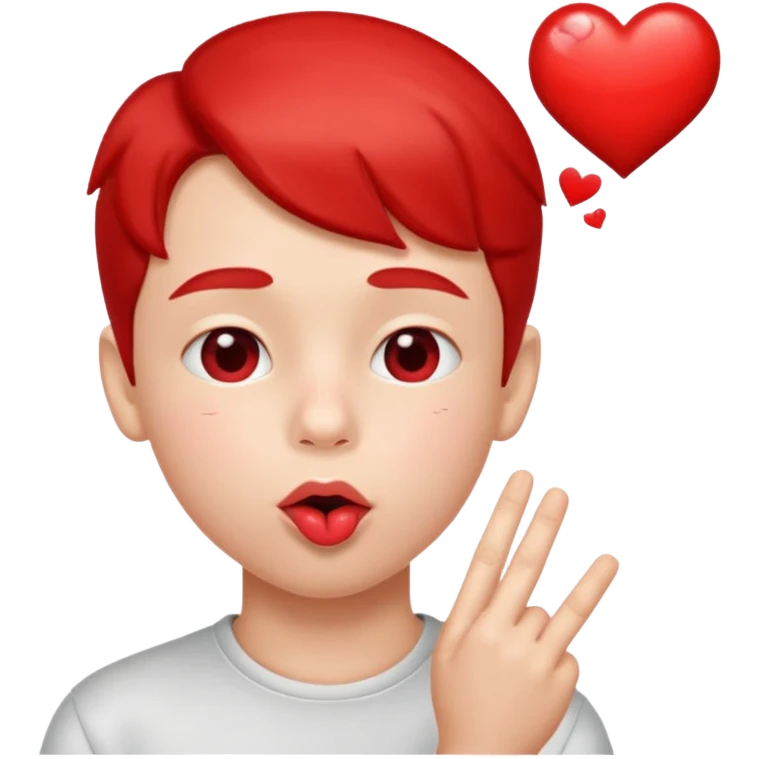 Emoji, boy's face blowing a kiss, puckered lips, small heart emoji