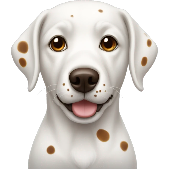 A white dog with brown spots around eyes emoji