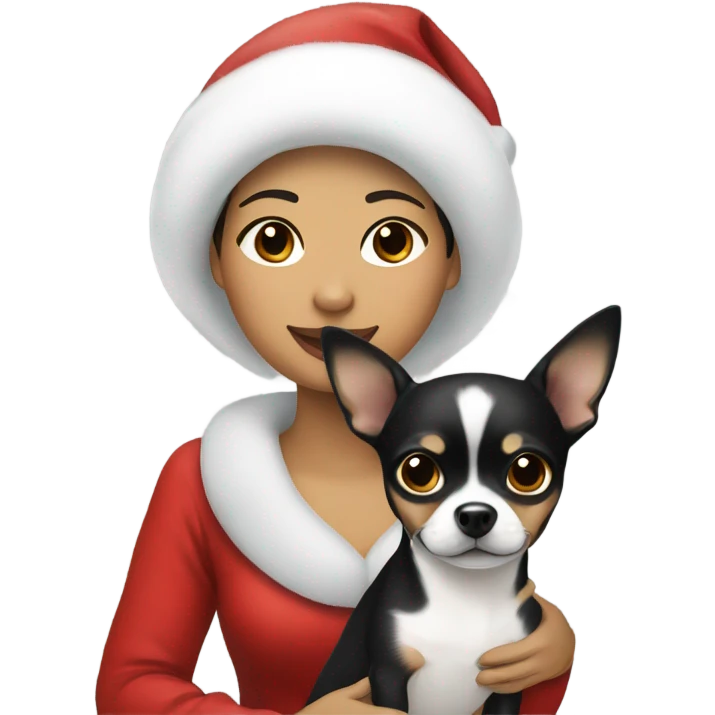 Christmas Filipino lady with Christmas black and white chihuahua  emoji