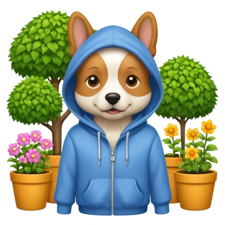 dog in a hoodie, garden background emoji