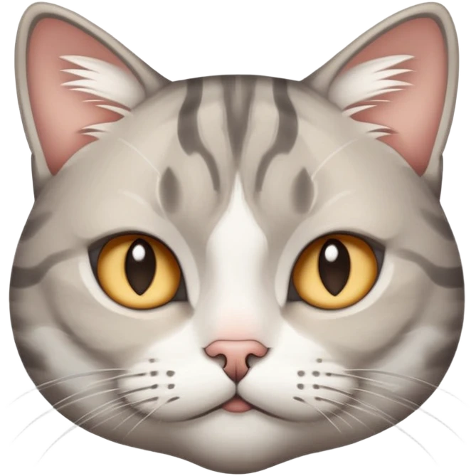 grey and white tabby cat face, thinking, with eyebrow lifted emoji