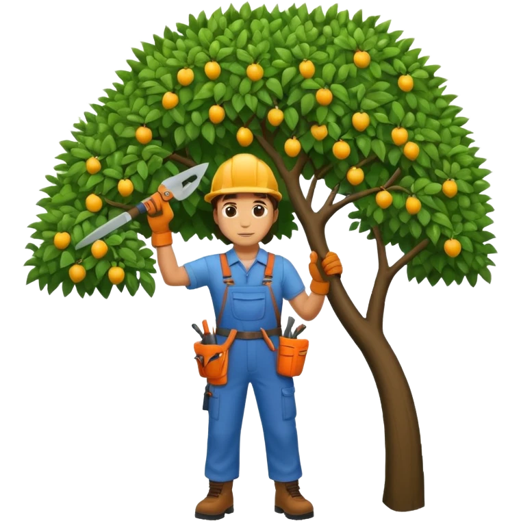 Landscaping company worker, pruning a tree, full body emoji