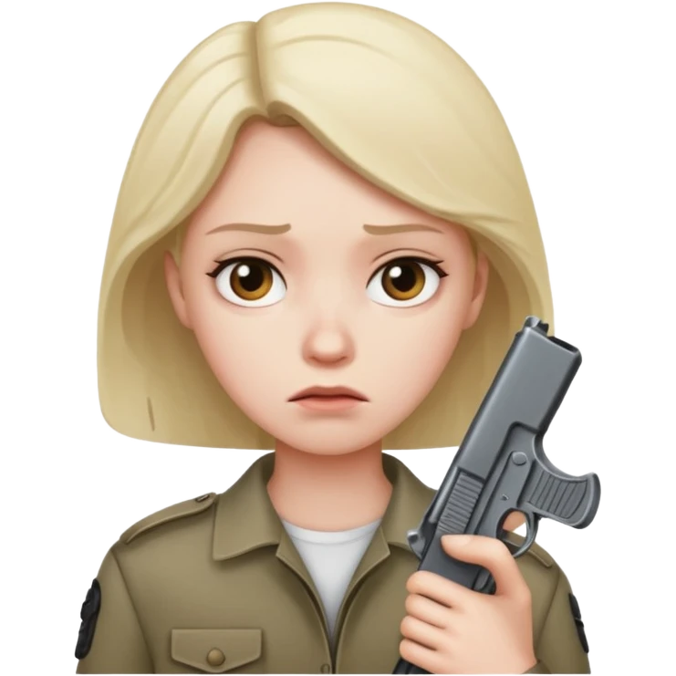 A person with a gun that looks wooried emoji