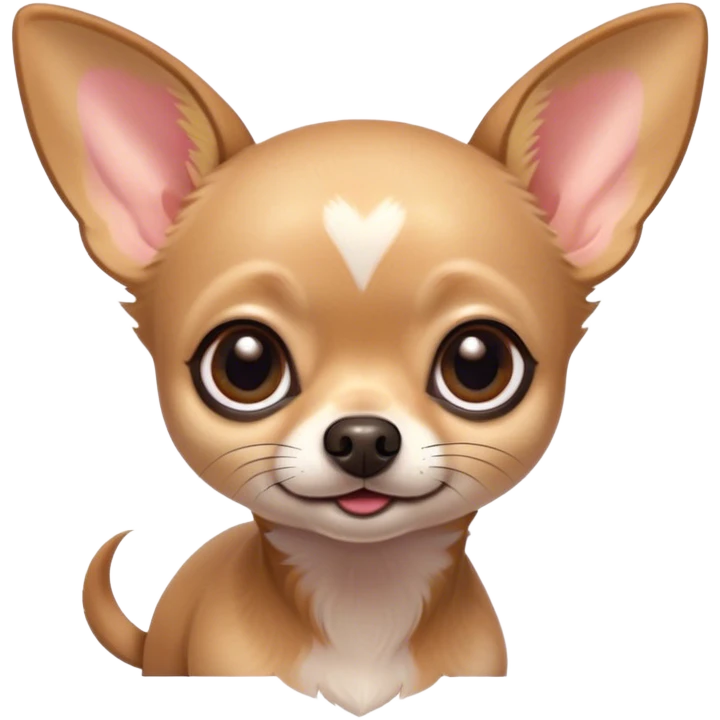 Cinematic Cute Fawn Short Haired Chihuahua Portrait Emoji, Head tilted playfully and inquisitively, smooth fawn fur with a healthy sheen, round, sparkling dark eyes filled with curiosity, Simplified yet irresistibly adorable features, highly detailed, glowing with a warm, friendly glow, high shine, affectionate and lively, stylized with a touch of whimsy, bright and endearing, soft glowing outline, capturing the essence of a mischievous yet loving pup, so playful it feels like it could bound out of the screen and into your arms! emoji