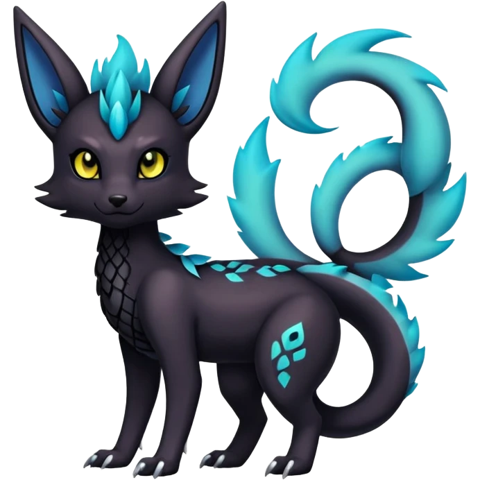 Dark Gloomy Dark-type Shiny Scaly Edgy Badass Cute Gothic Exotic Amaura-Salazzle-Aurorus-Umbreon-Fakémon-hybrid-creature (full body)  emoji
