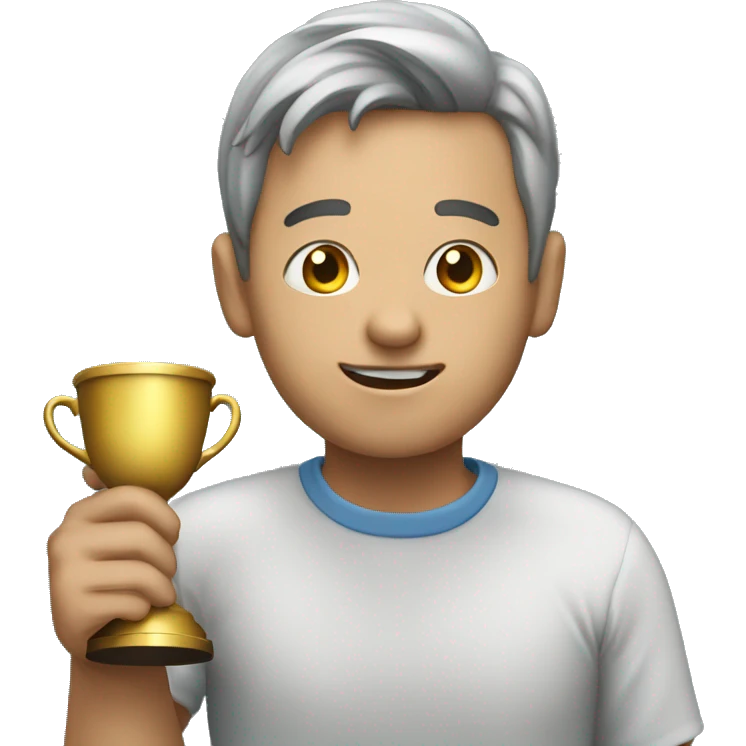 a person holding the cup for the first place in his hands 
 emoji