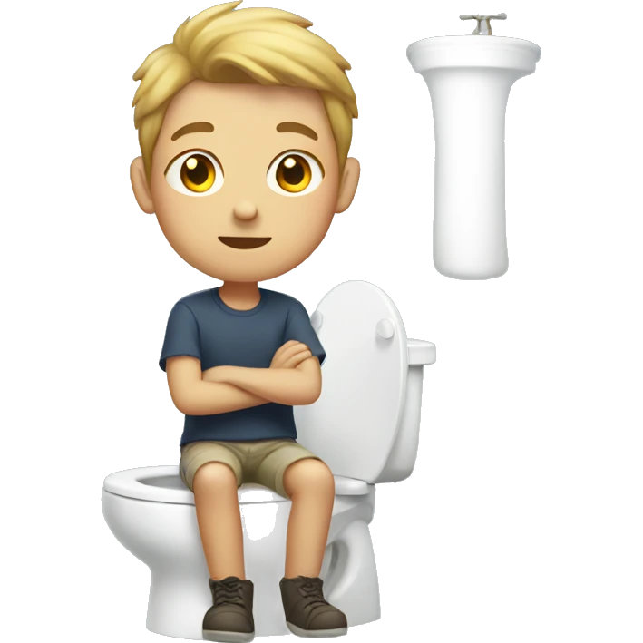 A boy with light skin sitting on a toilet emoji