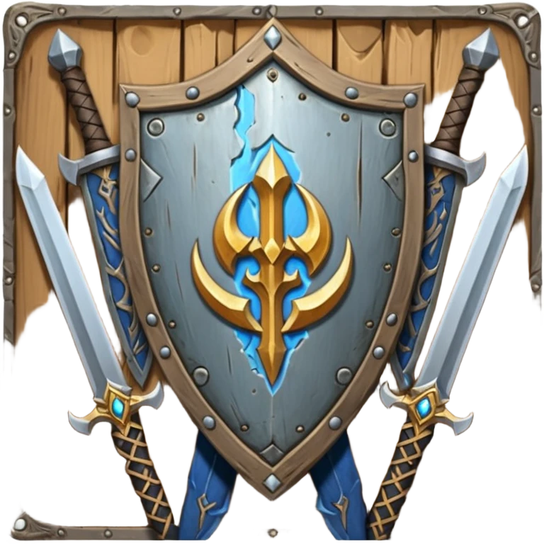  two sword cross, next to or in front of a shield, world of war craft style, elven flare emoji