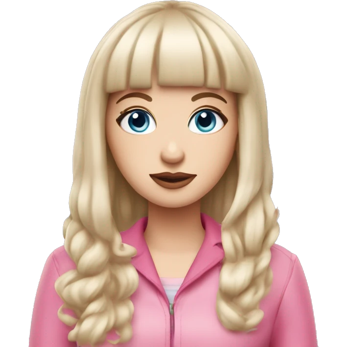 Beautiful Brunette blue eyed white girl with bangs pink outfit and she has a cbd blunt in her hand  emoji