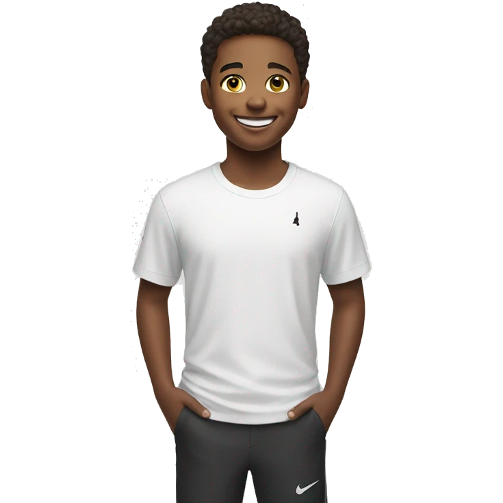 smiling boy in white Nike shirt emoji