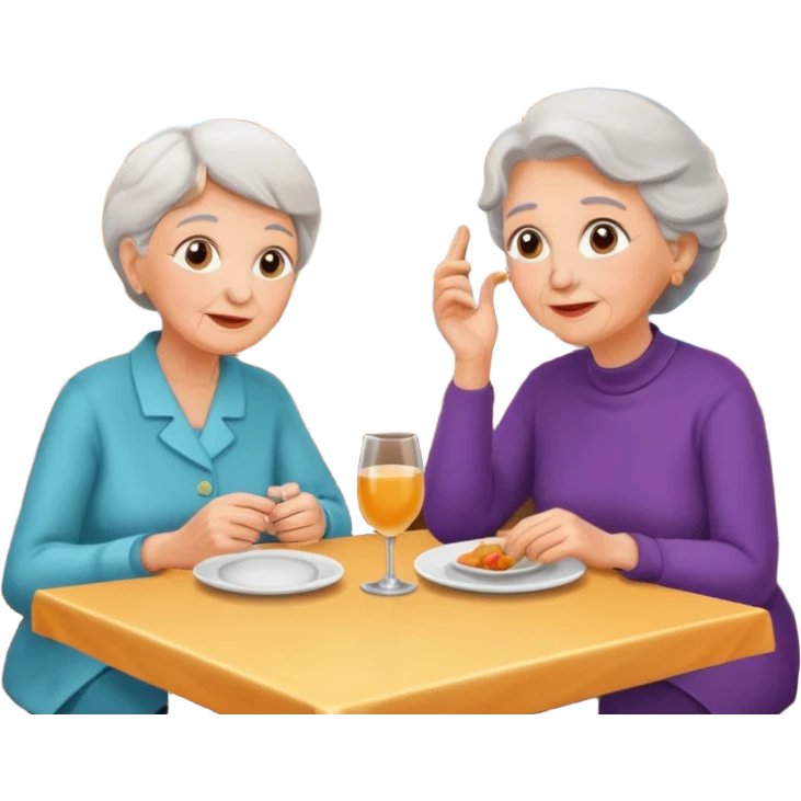 conversación dentro de un restaurant  dos personas y una de las persoans sea una abuela emoji