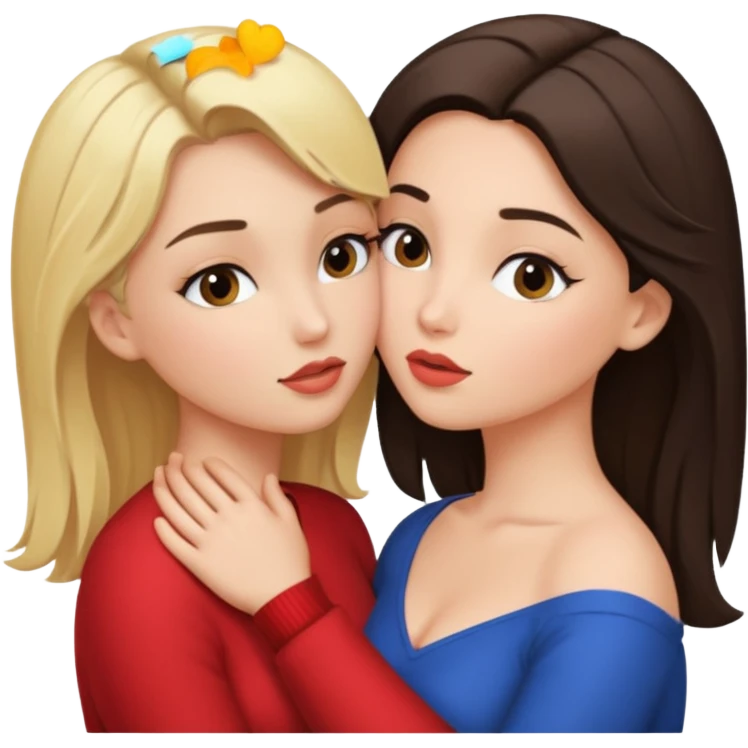 a blonde girl in her bra and a brunette in her bra and they're both making out emoji