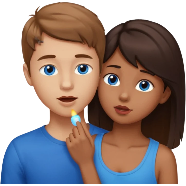 Make an emoji where a boy with light brown hair LICKING the NECK  of a blue eyed dark brown haired shoulder lenght girl emoji