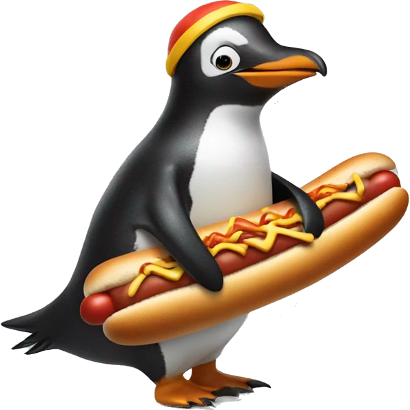 penguin riding a hotdog emoji