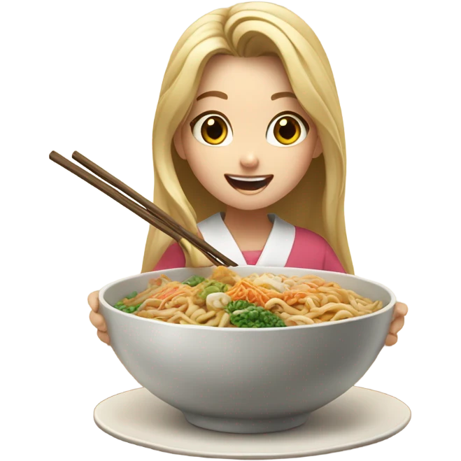  Blonde long hair girl eating Korean food emoji