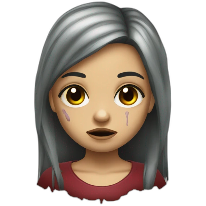Niña zombie, cabello largo, ojos marrones, cabello pelirojo emoji
