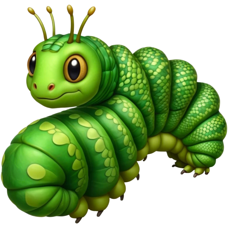 Cinematic Realistic Noble Caterpillar Portrait Emoji, Poised and serene, with a slender, segmented body covered in vivid, detailed green scales accented by subtle natural patterns, and a tiny, focused face with delicate, inquisitive eyes, rendered with lifelike texture and soft natural lighting, high shine, intelligent and delicate, styled with an air of woodland elegance, focused and attentive, soft glowing outline, capturing the essence of a watchful and confident looper caterpillar that appears ready to inch gracefully out of the screen with natural authority! emoji