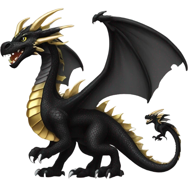 Large black dragon with small gold dragon emoji