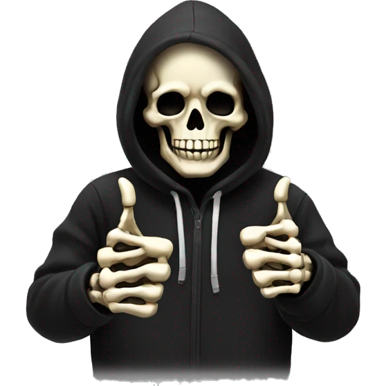 Skeleton in black hoodie thumbs up emoji