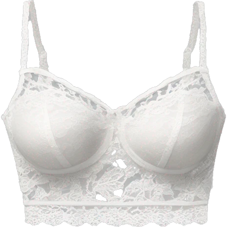 Realistic isolated white crop top lace bra letters. emoji