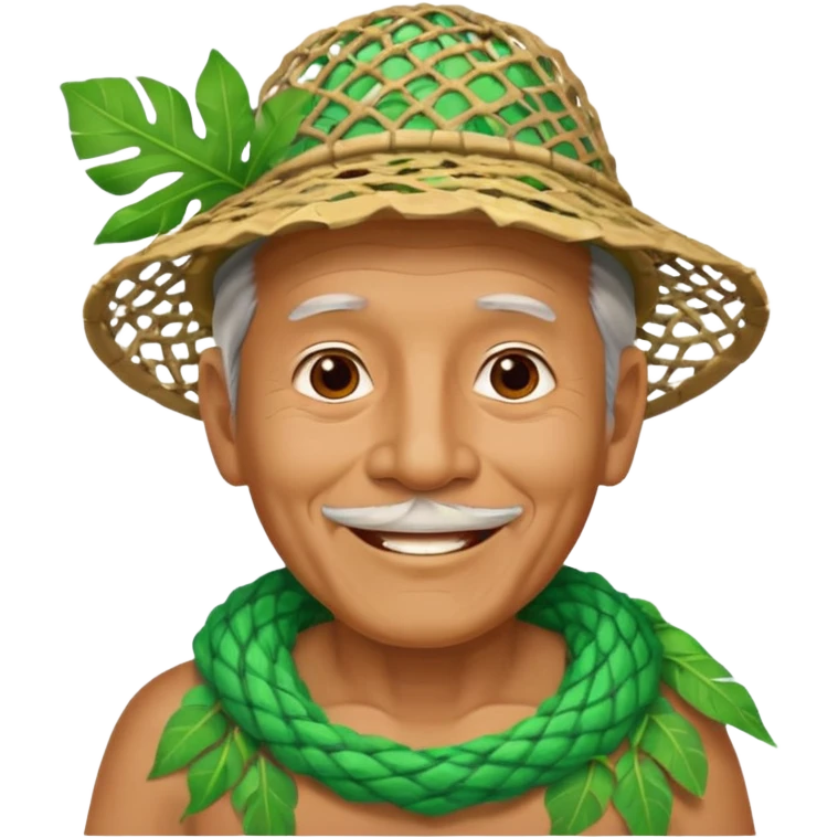 Hawaiian old man with leaf hat and big trash net and colorful cloth emoji