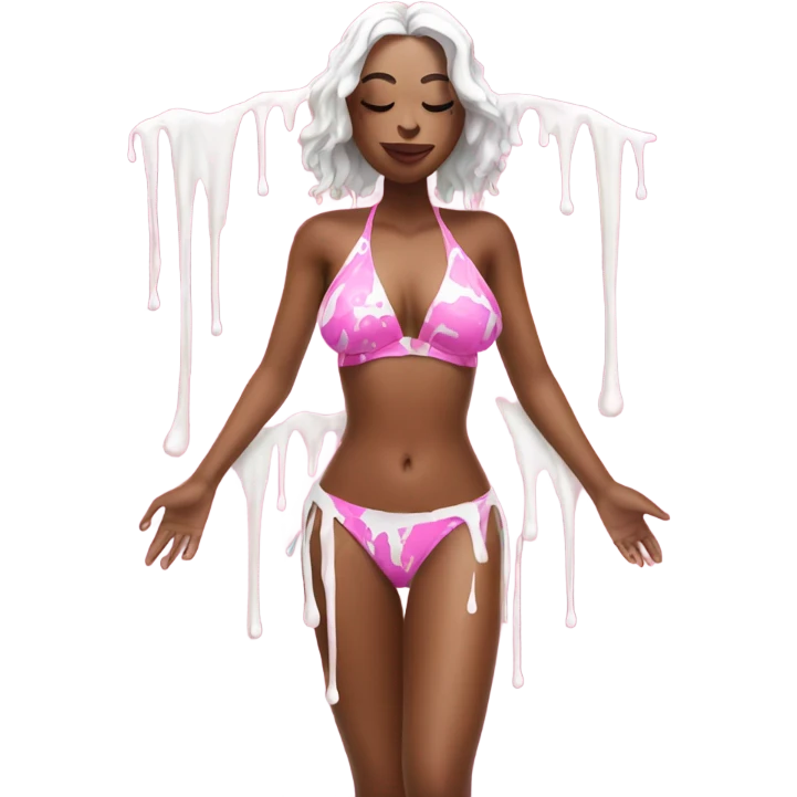 Woman wearing pink bikini with dripping white paint  emoji