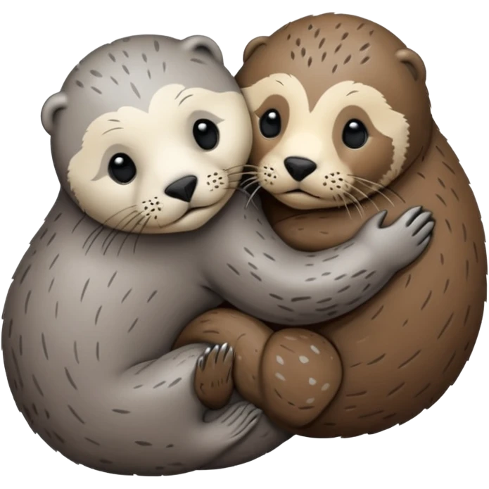 Grey seal and brown otter hugging each other  emoji
