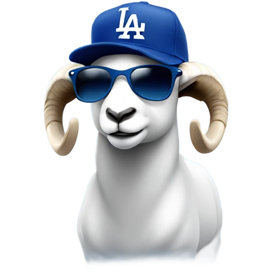 A ram wearing sunglasses and wearing an la dodgers fitted hat  emoji