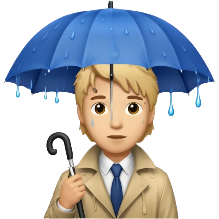 man getting wet (umbrella, dripping hair) emoji