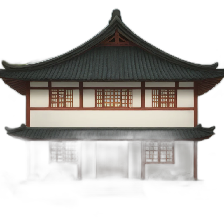 the front facade is a simple Chinese-style house with a thatched roof emoji