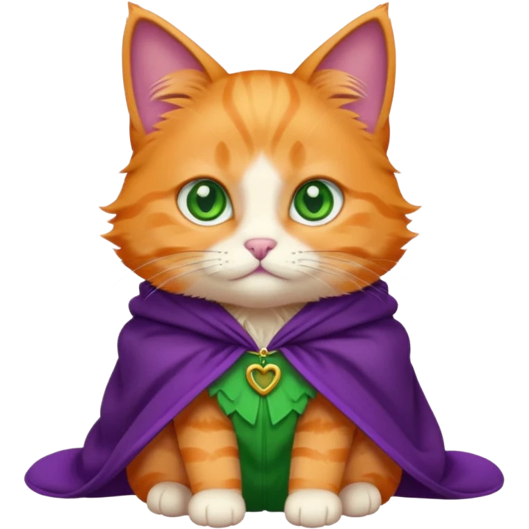 baby orange cat green eyes, in purple cloak emoji