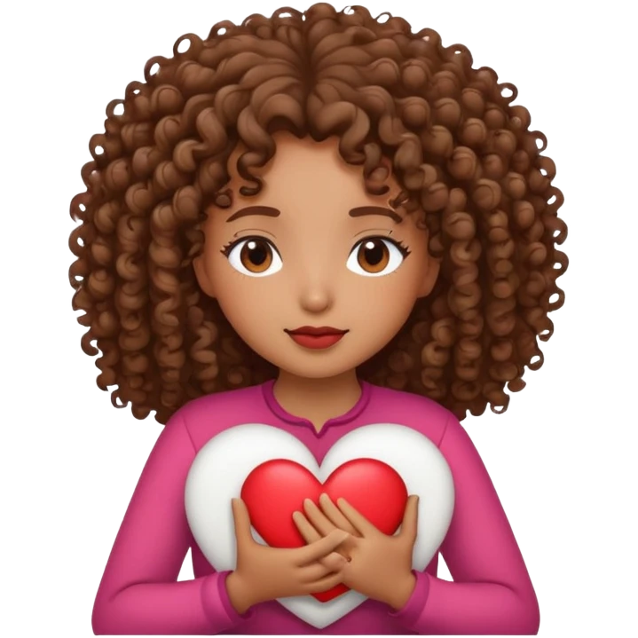 brown girl with curly hair holding a heart with eyes closed emoji