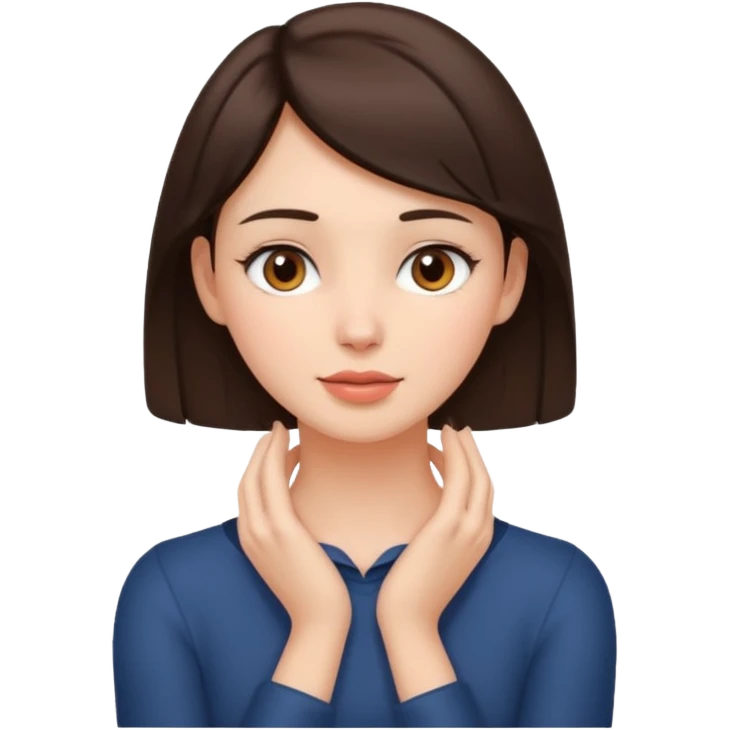 a brunette woman with two hands on her neck emoji