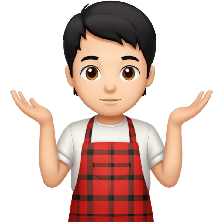 big boy with black hair all up, wearing a white and red plaid apron emoji