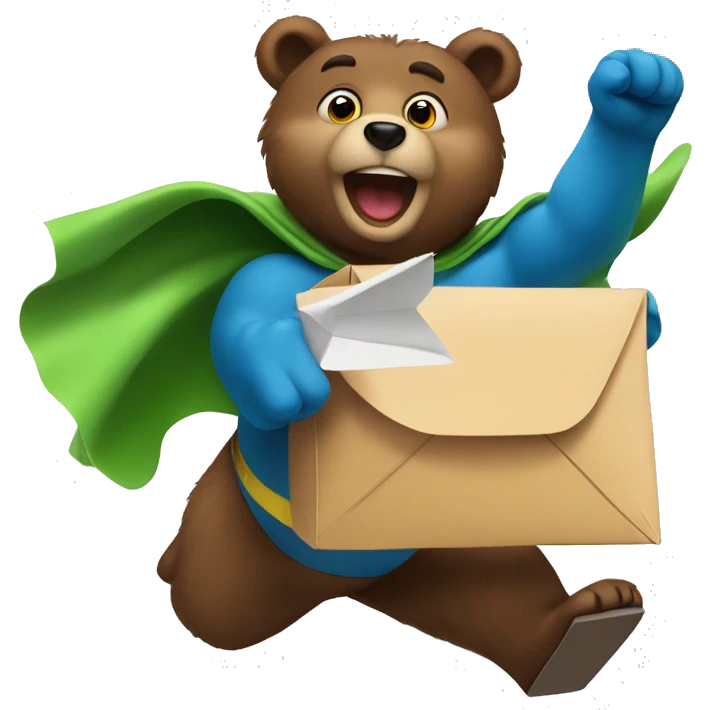 superhero bear flying and holding a mailbox emoji