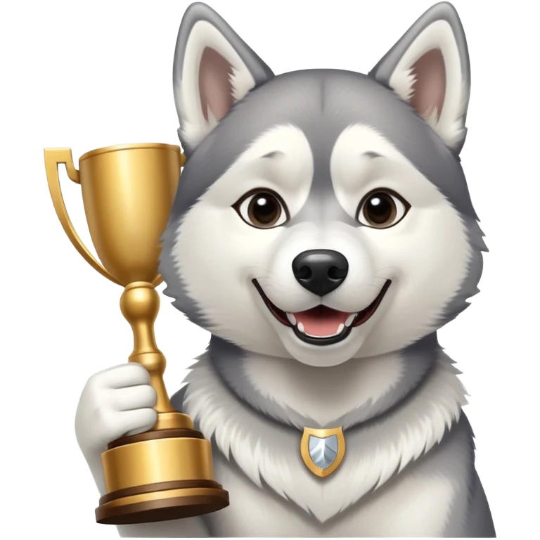 Triumphant husky dog with trophy emoji