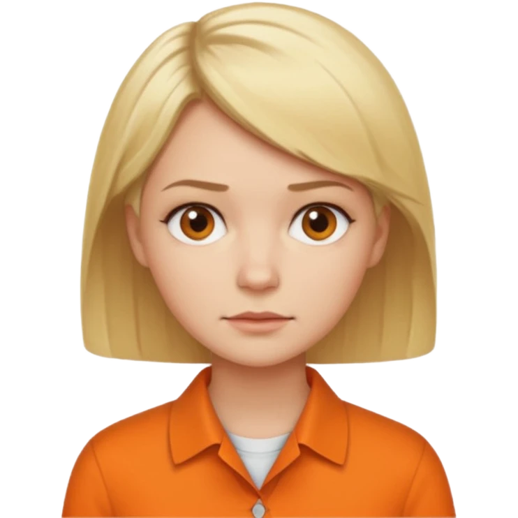 short blonde hair not smiling woman in orange collared shirt emoji