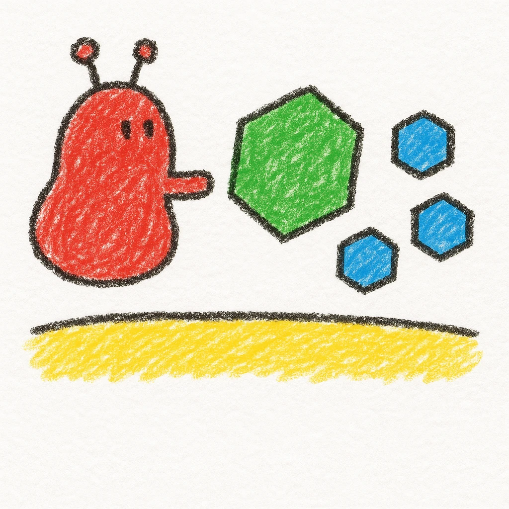 Ultra-detailed illustration of enzyme digestion: Red amylase breaking green starch into sugars near a yellow cell membrane. Clean white background, no text. Scientific but simple emoji