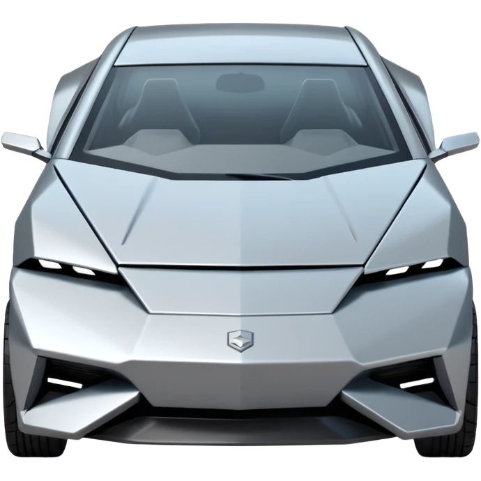 A futuristic chrome car emoji, sharp geometric body design inspired by cybertruck aesthetics, smooth silver metallic surface, matte and glossy chrome mix, minimal details, soft reflections, clean edges, iOS emoji style, centered, clean white background, soft studio lighting, no text emoji