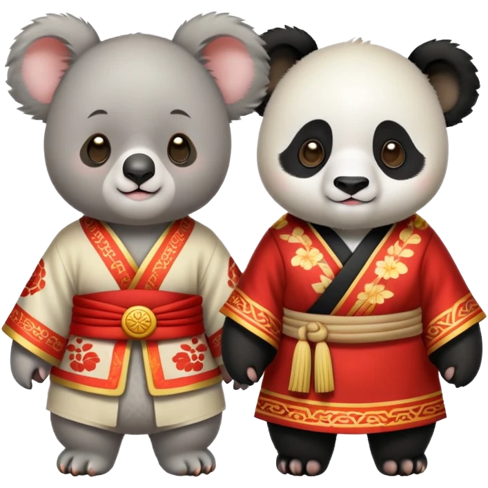 Koala bear and panda bear wearing traditional Chinese clothing  emoji