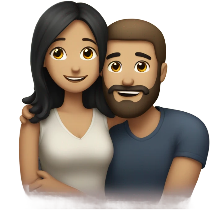 A guy with a beard hugging a girl with dark hair  emoji