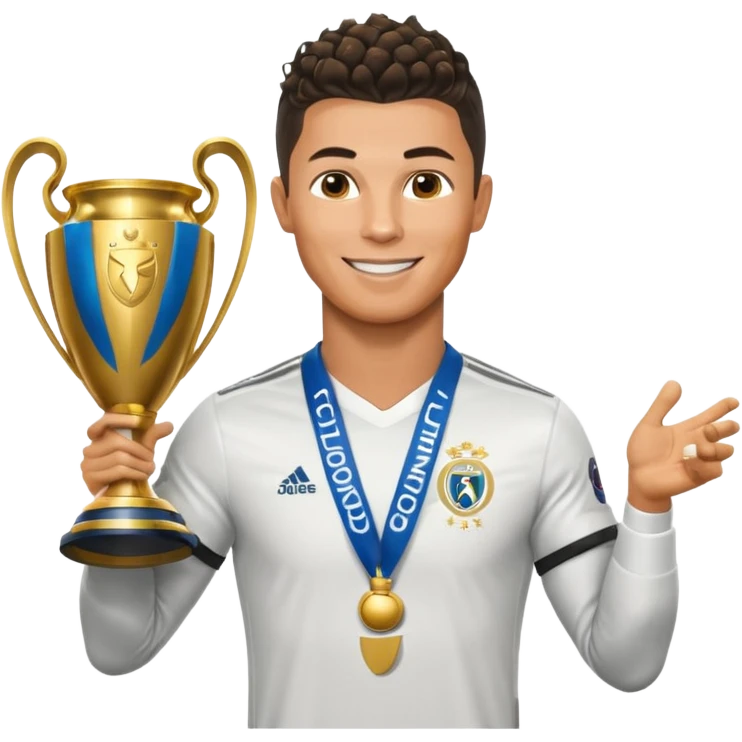 Cristiano Ronaldo holfing the champions league with noodle hair emoji