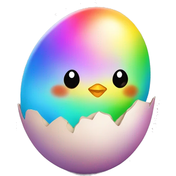 Rainbow kawaii small chick hatching out of egg emoji emoji