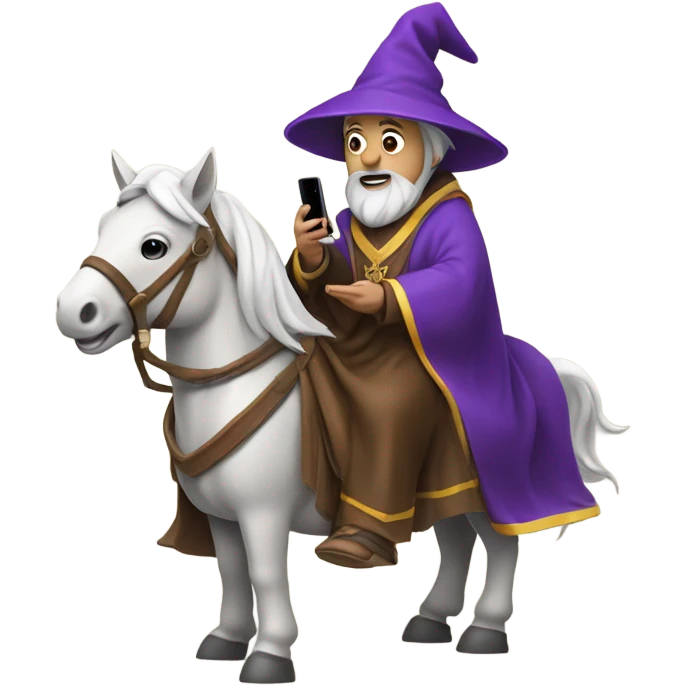 Wizard on horse with cell phone  emoji