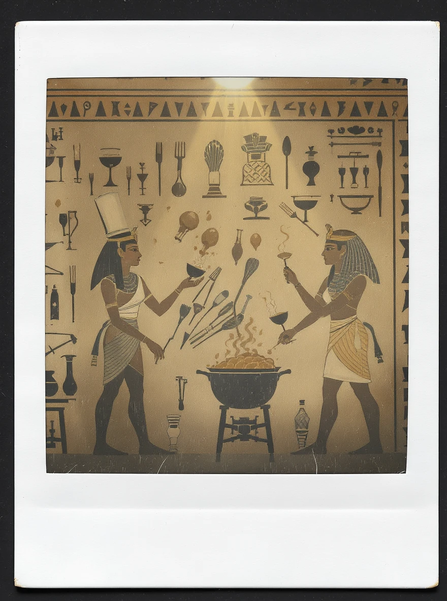 ancient Egyptian cooking scene in hieroglyphic style emoji