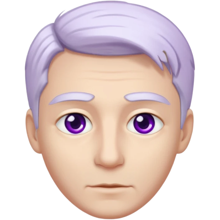 Beyaz uzun ve düz saçları olan,mor göz rengi olan, bembeyaz tenli bir erkek,genç,gözleri hafif çekik ve saçları da teni de bembeyaz olacak,genç olacak,kırışıklığı olmayacak,gözleri çekik ve mor renk olacak,alnında kırışıklık olmayacak,saçı daha beyaz olsun,genç olacak emoji